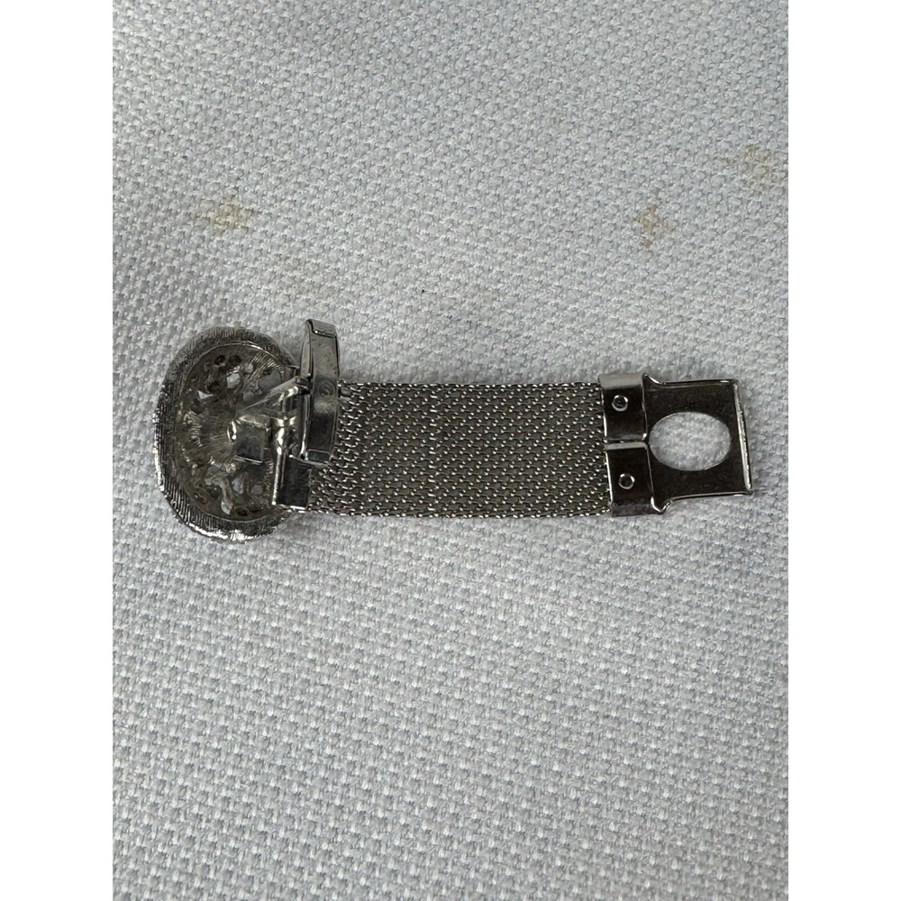 Vintage‎ Silver Tone Mesh Bracelet Blue Rhinestone Oval Filigree Clasp - Picture 5 of 10